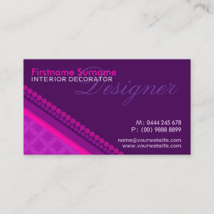 Tarjeta De Visita Rosa Morado Estilo de Lunares de Damasco Diseñador