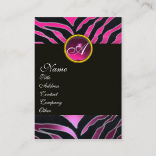 TARJETA DE VISITA ROSA, MORADO NEGRO BLANCO MONOGRAMA PIEL DE CEBRA