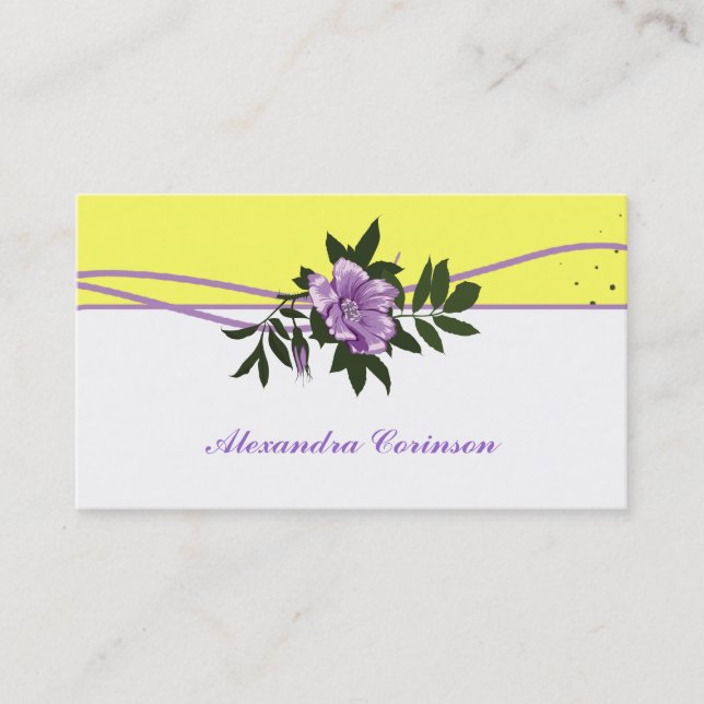 Tarjeta De Visita Rosa morado salvaje amarillo floral (Anverso)
