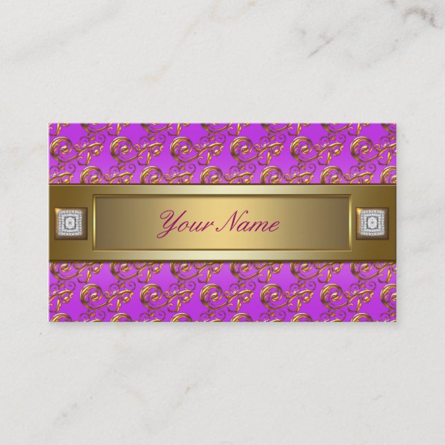 Tarjeta De Visita Rosa Morado Violeta Oro Swirls Elegante (Anverso)