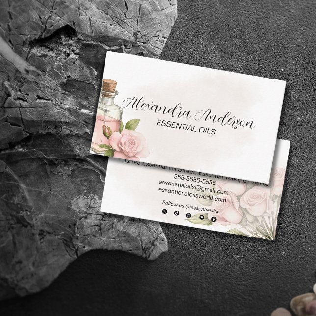 Tarjeta De Visita Rosa natural aceites esenciales acuarela Floral (Natural Rose Essential Oils Watercolor Floral Business Card)