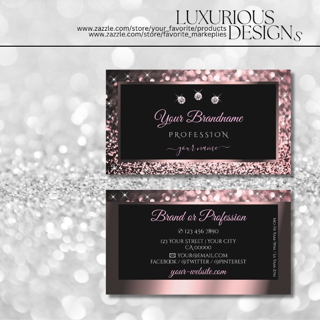 Tarjeta De Visita Rosa negro de lujo oro esparcen Purpurinas diamant (Subido por el creador)