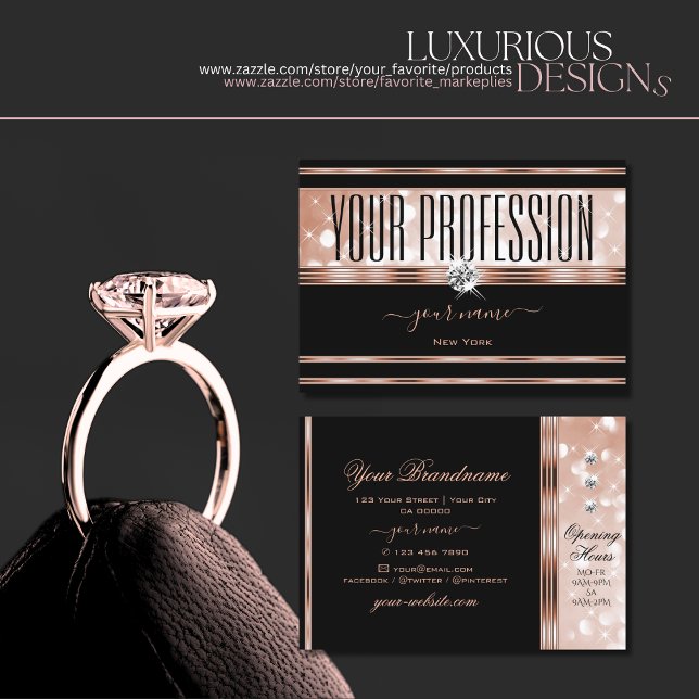 Tarjeta De Visita Rosa negro de lujo oro Luminoso Purpurinas Diamant (Subido por el creador)