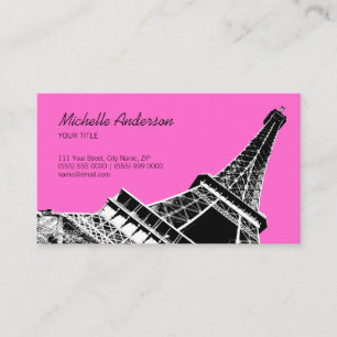 Tarjeta De Visita Rosa negro elegante francés de la torre Eiffel