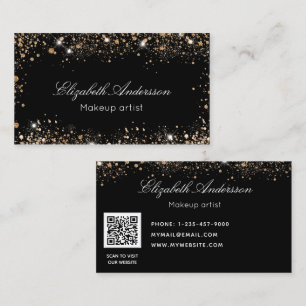 Tarjeta De Visita Rosa negro purpurina oro polvo elegante código QR