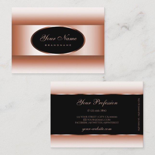 Tarjeta De Visita Rosa negro Rosa de marco ovalado dorado gradiente  (Anverso / Reverso)