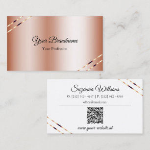 Tarjeta De Visita Rosa Oro con Líneas Brillantes y Código QR Elegant