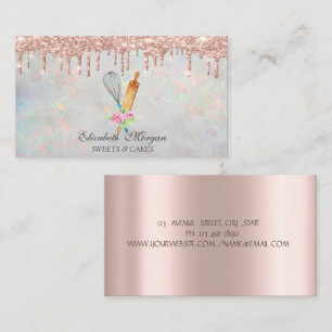 Tarjeta De Visita Rosa Oro Dris Panadería Holográfica Opal