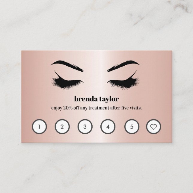 Tarjeta De Visita Rosa Oro lujo Browbar Eyelash Personalizado Lealta (Anverso)