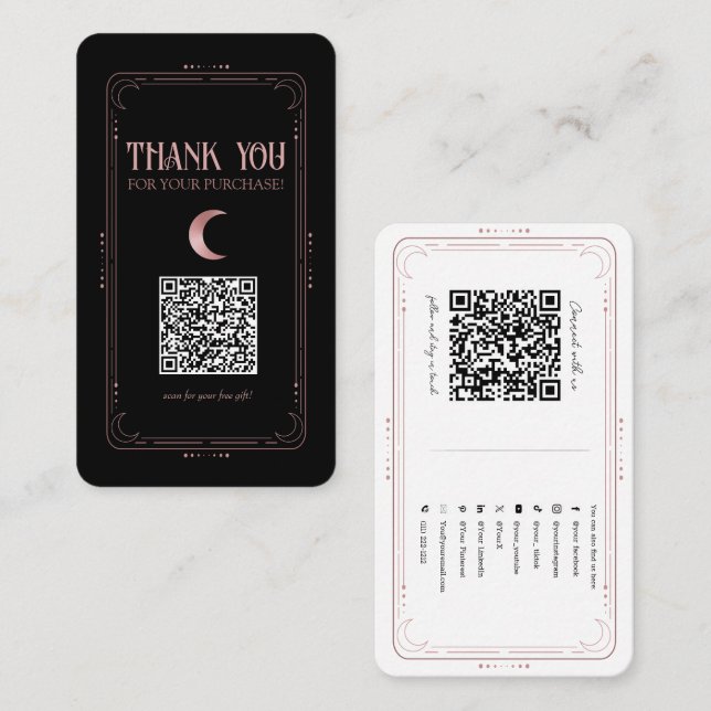 Tarjeta De Visita Rosa Oro Mistical Magic Occult Social Media QR (Anverso / Reverso)