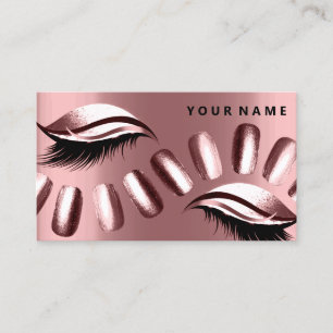 Tarjeta De Visita Rosa Oro Pearly Nails Lazas Vip Metálico