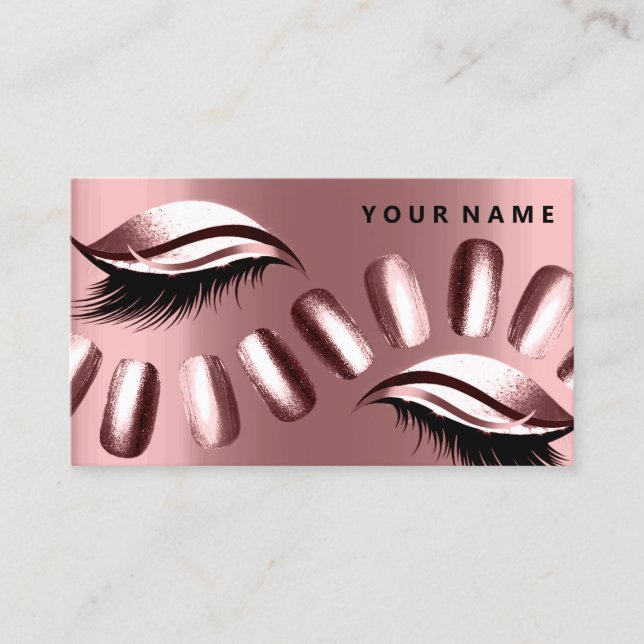 Tarjeta De Visita Rosa Oro Pearly Nails Lazas Vip Metálico (Anverso)