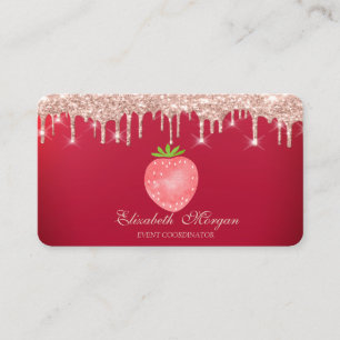 Tarjeta De Visita Rosa Oro Perfora Fresa Rojo