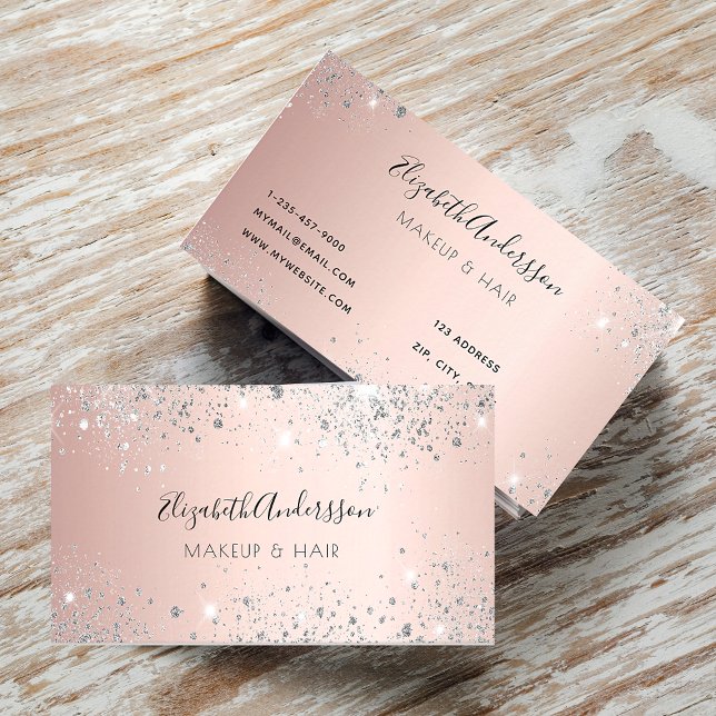 Tarjeta De Visita Rosa oro purpurina plata polvo pelo de maquillaje  (Subido por el creador)