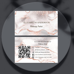 Tarjeta De Visita Rosa oro rosa ágata mármol QR código medios social