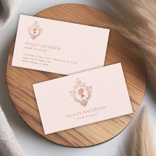 Tarjeta De Visita Rosa Oro Rosa Elegante Dama en Escudo Antiguo