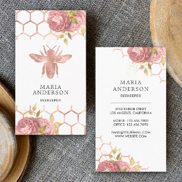 Tarjeta De Visita Rosa Oro Rubor Pink Floral Honey Beekeeper