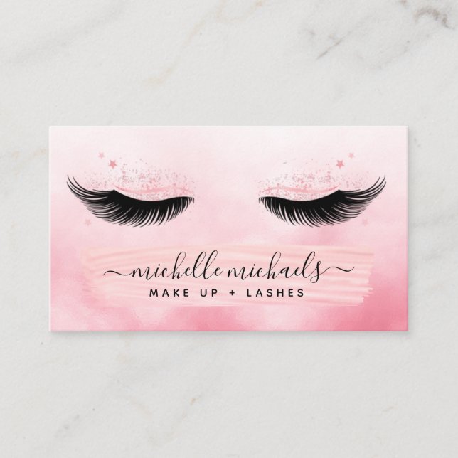 Tarjeta De Visita Rosa Oro Rubor Salon Lashes Make Up (Anverso)