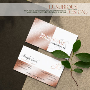 Tarjeta De Visita Rosa Oro y Estrellas Purpurinas Blancas Elegante M