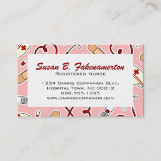 Tarjeta de visita rosa para enfermera o cuidador