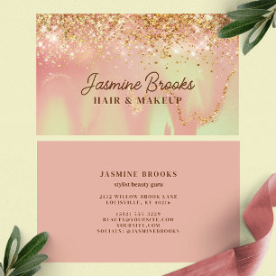 Tarjeta De Visita Rosa Pastel Menta Y Glitter Dorado