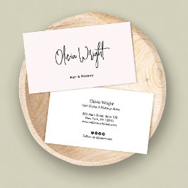 Tarjeta De Visita Rosa Pastel minimalista, guión de firma, bus