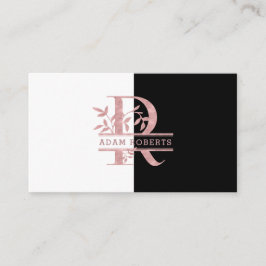 Tarjeta De Visita Rosa Personalizado dividido en oro Monograma R Q S