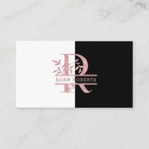 Tarjeta De Visita Rosa Personalizado dividido en oro Monograma R Q S