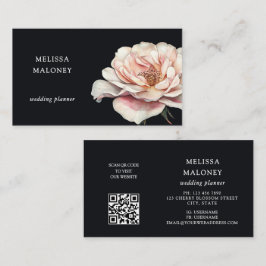 Tarjeta De Visita Rosa Pintada de Rosa Tímido sobre Negro