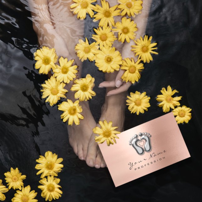 Tarjeta De Visita Rosa Plata Terapista de Masaje Reflexológico Rubor (Reflexology Massage Therapist Silver Rose Blush Business Card)