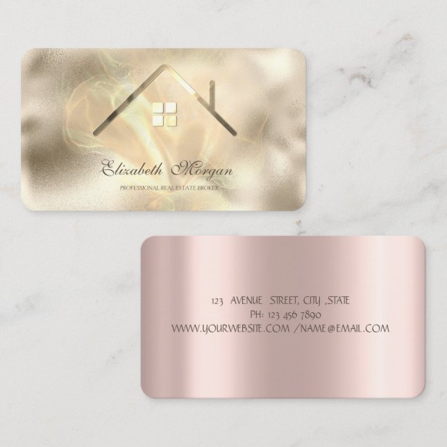 Tarjeta De Visita Rosa profesional Casa de Oro Inmobiliaria (Anverso / Reverso)