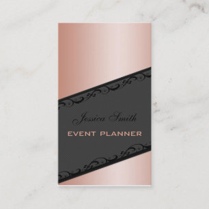 Tarjeta De Visita Rosa profesional elegante de rayas encaje champán