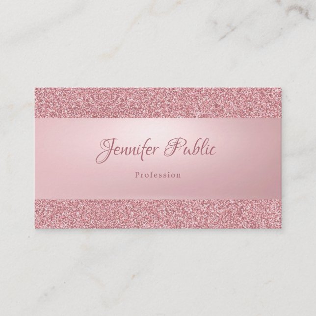 Tarjeta De Visita Rosa profesional elegante Purpurina de oro moderno (Anverso)