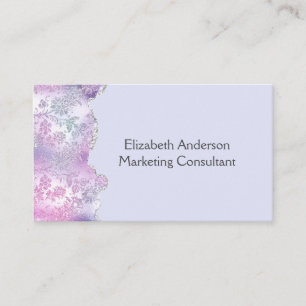 Tarjeta De Visita Rosa Purpura Plateado Floral Brillo Moderno Femeni
