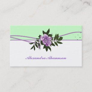 Tarjeta De Visita Rosa púrpura salvaje de menta verde, floral blanca