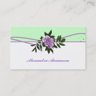 Tarjeta De Visita Rosa púrpura salvaje de menta verde, floral blanca