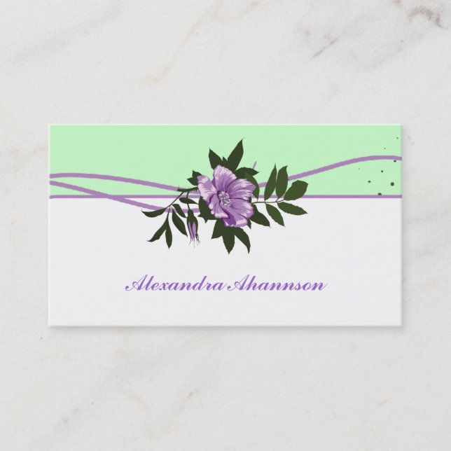 Tarjeta De Visita Rosa púrpura salvaje de menta verde, floral blanca (Anverso)