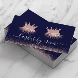 Tarjeta De Visita Rosa Purpurina de oro Crown Eyelash Diva Salón Nav