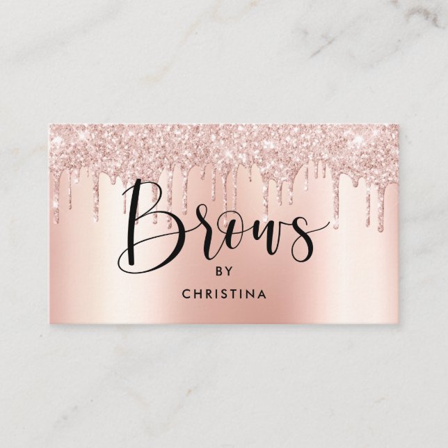 Tarjeta De Visita Rosa purpurina de oro gotea cejas metálicas elegan (Anverso)