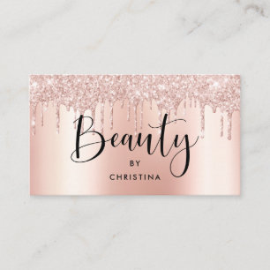 Tarjeta De Visita Rosa purpurina de oro gotea salón de belleza metál