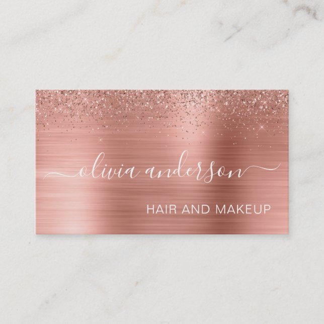 Tarjeta De Visita Rosa Purpurina de oro Hair Makeup Salon Metallic B (Anverso)