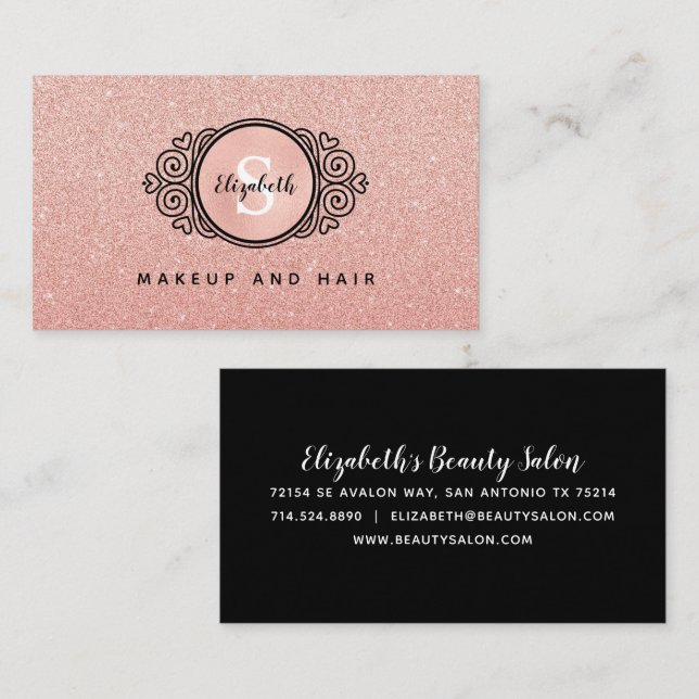 Tarjeta De Visita Rosa Purpurina de Oro maquillaje Artista Salón de  (Anverso / Reverso)