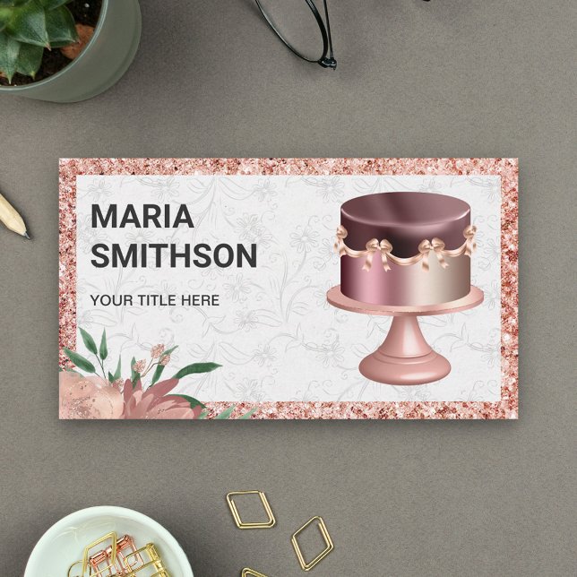 Tarjeta De Visita Rosa Purpurina de oro Personalizado panadería de p (Subido por el creador)