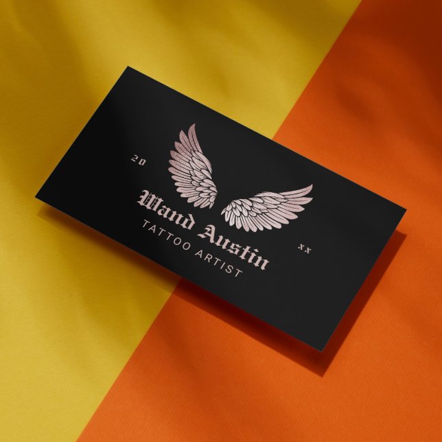 Tarjeta De Visita Rosa Purpurina de oro Wings Tattoo Artista (Subido por el creador)