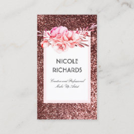 Tarjeta De Visita Rosa Purpurina de oro y flores de acuarela Vintage