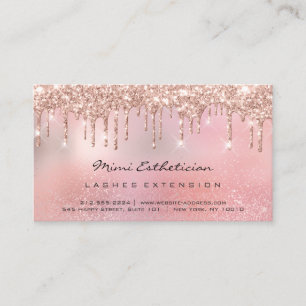 Tarjeta De Visita Rosa Purpurina De Perforaciones Rosadas Eyelash Ma