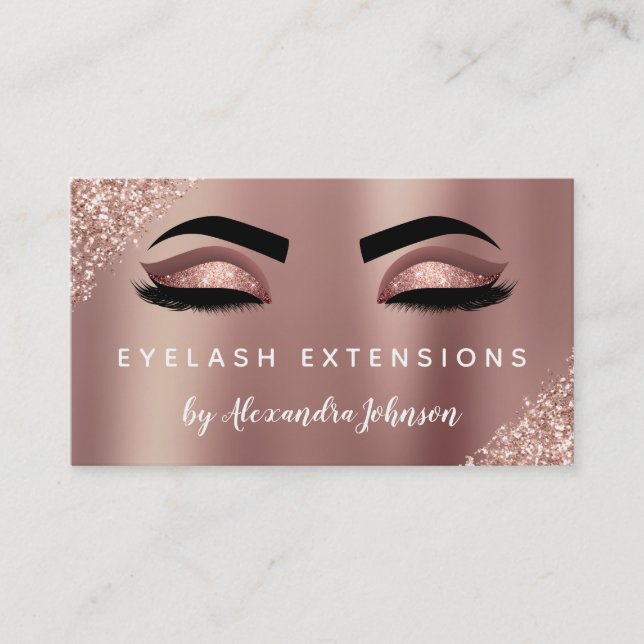 Tarjeta De Visita Rosa Purpurina dorado Extensiones de Esparkle Eyel (Anverso)
