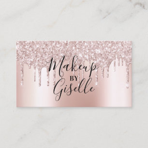 Tarjeta De Visita Rosa purpurina dorado gotea en salón de maquillaje