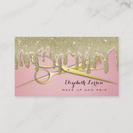 Tarjeta De Visita Rosa Purpurina Dorado Perfora Salón De Belleza Ele