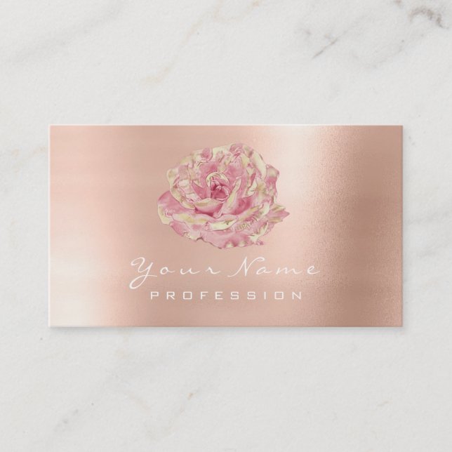 Tarjeta De Visita Rosa purpurina Flor Oro Champagne Lux (Anverso)